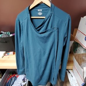 Shoulder button teal sweater